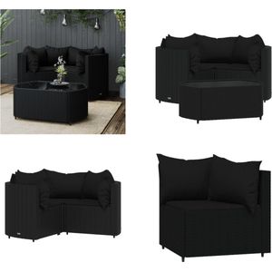 Vidaxl - 4-tlg. Garten-Lounge-Set mit Kissen Schwarz Poly Rattan - Gartensessel - Loungesessel - Gartenmöbeln - Outdoor Möbel - Rattan Sessel - Home