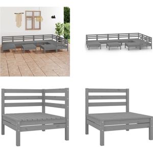 vidaXL 10-delige Loungeset massief grenenhout grijs - Loungeset - Loungesets - Tuinset - Tuinbank
