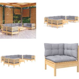 vidaXL 9-delige Loungeset met grijze kussens massief grenenhout - Loungeset - Loungesets - Lounge Set - Lounge Sets