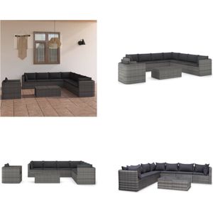 vidaXL 9-delige Loungeset met kussens poly rattan grijs - Loungeset - Loungesets - Lounge Set - Lounge Sets