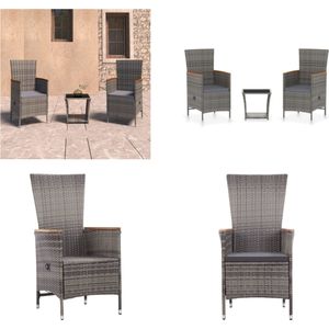 vidaXL 3-delige Loungeset met kussens poly rattan grijs - Tuinstoel - Tuinstoelen - Loungestoel - Loungestoelen