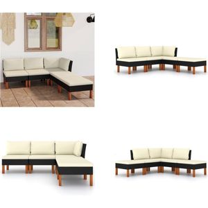 vidaXL 5-delige Loungeset met kussens poly rattan zwart - Tuinstoel - Tuinstoelen - Loungestoel - Loungestoelen