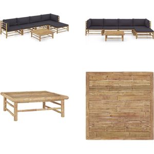 vidaXL 6-delige Loungeset met donkergrijze kussens bamboe - Tuinset - Tuinsets - Loungeset - Loungesets