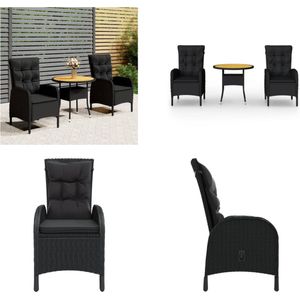 vidaXL 3-delige Bistroset poly rattan zwart - Bistro Set - Bistro Sets - Bistroset - Tuinset