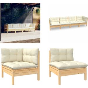 Vidaxl - 4-tlg. Garten-Lounge-Set mit Creme Kissen Massivholz Kiefer - Garten Lounge Set - Kiefernholzmöbel - Outdoor Möbel - Gartenzubehör