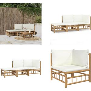 vidaXL 3-delige Loungeset met kussens bamboe crèmewit - Loungeset - Loungesets - Tuinset - Bamboe Loungeset