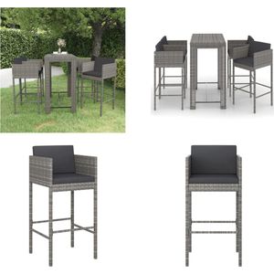 vidaXL 5-delige Tuinbarset met kussens poly rattan grijs - Tuinset - Tuinsets - Loungeset - Loungesets