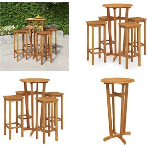 vidaXL 5-delige Tuinbarset massief acaciahout - Bartafel - Bartafels - Statafel - Hoge Tafel