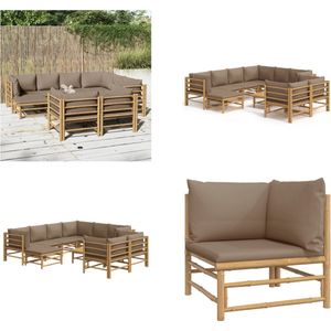 vidaXL 10-delige Loungeset met kussens bamboe taupe - Loungeset - Loungesets - Tuinset - Bamboe Loungeset