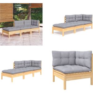 vidaXL 3-delige Loungeset met grijze kussens massief grenenhout - Loungeset - Loungesets - Lounge Set - Lounge Sets