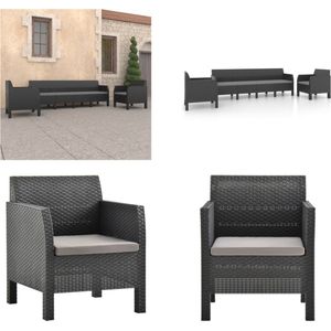 vidaXL 3-delige Loungeset met kussens PP rattan antracietkleurig - Loungeset - Loungesets - Lounge Set - Lounge Sets