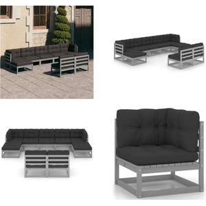 Vidaxl - 9-tlg. Garten-Lounge-Set mit Kissen Grau Massivholz Kiefer - Gartensofa - Lounge Set - Gartenmöbel - Outdoor Möbel - Rattan Gartenmöbel
