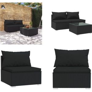 vidaXL 3-delige Loungeset met kussens poly rattan zwart - Loungeset - Loungesets - Tuinset - Rattan Loungeset