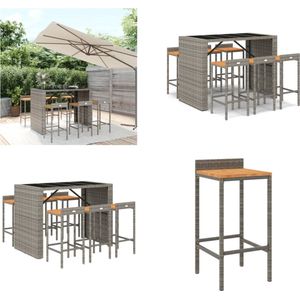 vidaXL 7-delige Tuinbarset poly rattan en massief acaciahout grijs - Tuinbarset - Tuinbarsets - Bartafelset - Loungeset