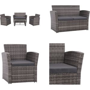 vidaXL 4-delige Loungeset met kussens poly rattan grijs - Bankset - Banksets - Loungeset - Loungesets