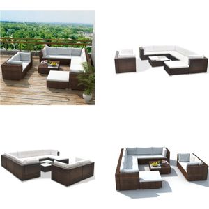 vidaXL-10-delige-Loungeset-met-kussens-poly-rattan-bruin - Lounge Sets - Lounge Sets - Rotan Lounge Set - Tuin Banken