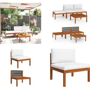 vidaXL 4-delige Loungeset met kussens massief acaciahout crème - Tuinstoel - Tuinstoelen - Loungestoel - Loungestoelen