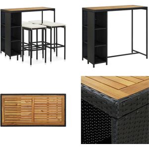 vidaXL 5-delige Tuinbarset met kussens poly rattan zwart - Tuinbarset - Tuinbarsets - Barset - Barsets