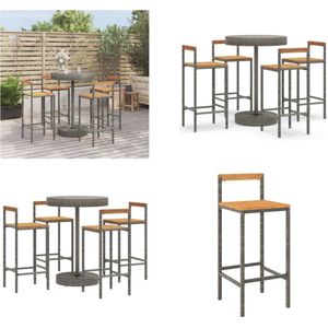 vidaXL 5-delige Tuinbarset poly rattan en massief acaciahout grijs Tuinbarset - Bar Set - Buitentafel - Lounge Set - Tuintafels - Buitenbank - Bistro Set - Vier Persoons Set - Tuinbarset - Tuinbarsets - Bartafelset - Bartafel En Stoel