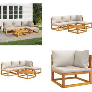 vidaXL 5-delige Loungeset met lichtgrijze kussens massief hout Tuin Set - Acacia Hout - Lounge Set - Buitendecor - Terrasdecor - Comfortabel - Modulair - Eetkamerset - Loungeset - Loungesets - Tuinset - Loungeset Tuin