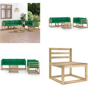 vidaXL 6-delige Loungeset met groene kussens - Loungeset - Loungesets - Tuinsets - Tuinsets