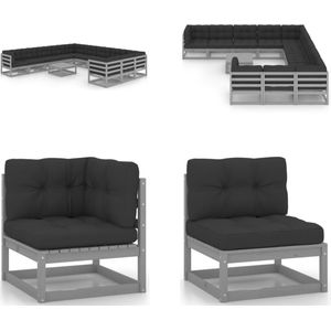 Vidaxl - 12-tlg. Garten-Lounge-Set mit Kissen Grau Massivholz Kiefer - Garten Lounge Set - Holzmöbel - Gartenmöbel - Outdoor Möbel - Rattan