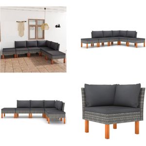 vidaXL 6-delige Loungeset met kussens poly rattan grijs - Tuinstoel - Tuinstoelen - Loungestoel - Loungestoelen