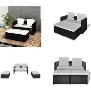 vidaXL 4-delige Loungeset met kussens poly rattan zwart - Loungeset - Loungesets - Lounge Sets - Lounge Sets