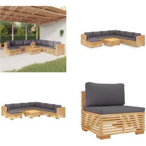 vidaXL 9-delige Loungeset met kussens massief teakhout - Loungeset - Loungesets - Loungeset Voor De Tuin - Loungeset Voor Terras