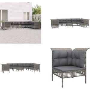 Vidaxl - 11-tlg. Garten-Lounge-Set mit Kissen Grau Poly Rattan - Gartenmöbel - Loungesessel - Gartenloungeset - Outdoor Möbel - Rattanmöbel - Home &