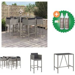 vidaXL 7 delige Tuinbarset met kussens poly rattan grijs Tuinset Inclusief Onderhoudsset