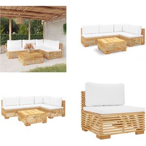 vidaXL 5-delige Loungeset met kussens massief teakhout - Loungeset - Loungesets - Loungeset Voor De Tuin - Loungeset Voor Terras