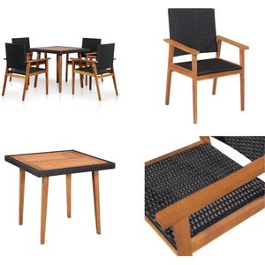 vidaXL 5-delige Tuinset poly rattan zwart en bruin - Tuinset - Tuinsets - Eetset - Eetsets