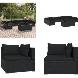 vidaXL 12-delige Loungeset met kussens poly rattan zwart - Loungeset - Loungesets - Tuinset - Tuinmeubelset