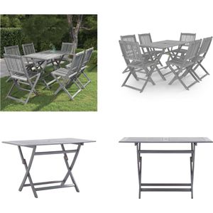 vidaXL 7-delige Tuinset massief acaciahout grijs - Bistroset - Bistrosets - Eethoek Voor In De Tuin - Eethoeken Voor In De Tuin