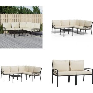 vidaXL 6-delige Loungeset met zandkleurige kussens staal - Loungeset - Loungesets - Tuinset - Stalen Loungeset