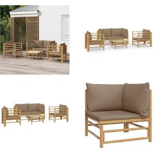 vidaXL 5-delige Loungeset met kussens bamboe taupe - Loungeset - Loungesets - Tuinset - Bamboe Loungeset