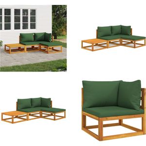 vidaXL 4-delige Loungeset met groene kussens massief hout - Loungeset - Loungesets - Tuinset - Loungeset Tuin