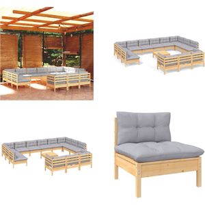 vidaXL 14-delige Loungeset met grijze kussens grenenhout - Loungeset - Loungesets - Lounge Set - Lounge Sets