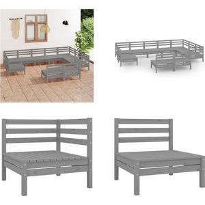 vidaXL 10-delige Loungeset massief grenenhout grijs - Loungeset - Loungesets - Tuinset - Tuinbank