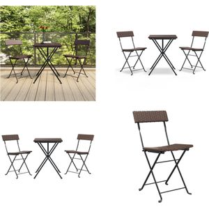 vidaXL 3-delige Bistroset inklapbaar poly rattan bruin - Inklapbare Bistroset - Inklapbare Bistrosets - Bistroset - Tuinmeubelset