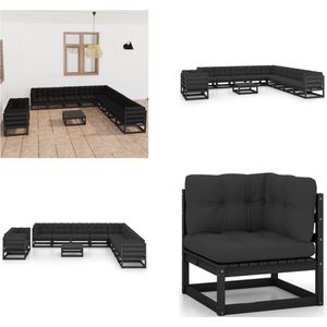 Vidaxl - 12-tlg. Garten-Lounge-Set mit Kissen Schwarz Massivholz Kiefer - Gartensofa - Lounge Set - Gartenmöbel - Rattan Möbel - Outdoor Furniture