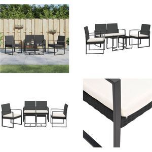 Vidaxl - 5-tlg. Garten-Essgruppe mit Kissen Schwarz PP-Rattan - Gartensessel - Gartentisch - Gartenbank - Outdoor Möbel - Balkonmöbel - Home & Living