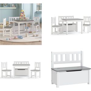 vidaXL 4-delige Kindertafel- en stoelenset MDF wit en grijs - Kindertafel- En Stoelenset - Kindertafel- En Stoelensets - Kindertafel - Kindertafels