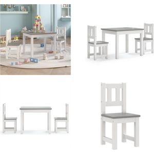 vidaXL 3-delige Kindertafel- en stoelenset MDF wit en grijs - Kindertafel- En Stoelenset - Kindertafel- En Stoelensets - Kindertafel - Kindertafels