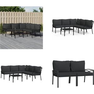 6-tlg. Garten-Lounge-Set mit Grauen Kissen Stahl - Gartensessel - Loungeset - Gartenmöbel - Esszimmergarnitur - Balkonmöbel - Home & Living