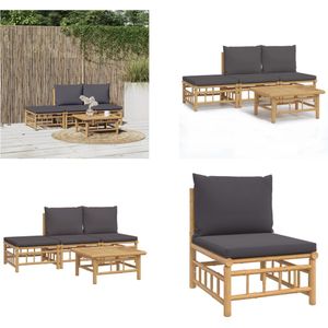 Vidaxl - 4-tlg. Garten-Lounge-Set mit Dunkelgrauen Kissen Bambus - Bambus Möbel - Gartenloungeset - Outdoor Möbel - Wohnzimmergarnitur - Esstisch