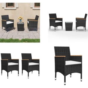 vidaXL 3-delige Bistroset poly rattan en gehard glas zwart - Bistroset - Bistrosets - Tuinset - Tuinsets