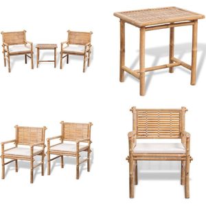 vidaXL-3-delige-Bistroset-met-kussens-bamboe - Tuintafel En Stoel - Tuintafels En Stoelen - Tuintafel Set - Tuintafel Sets