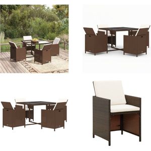 5-tlg. Garten-Essgruppe mit Kissen Poly Rattan Braun - Gartenmöbel - Essgruppe - Outdoor Möbel - Rattan Gartenmöbel - Balkonmöbel - Home & Living